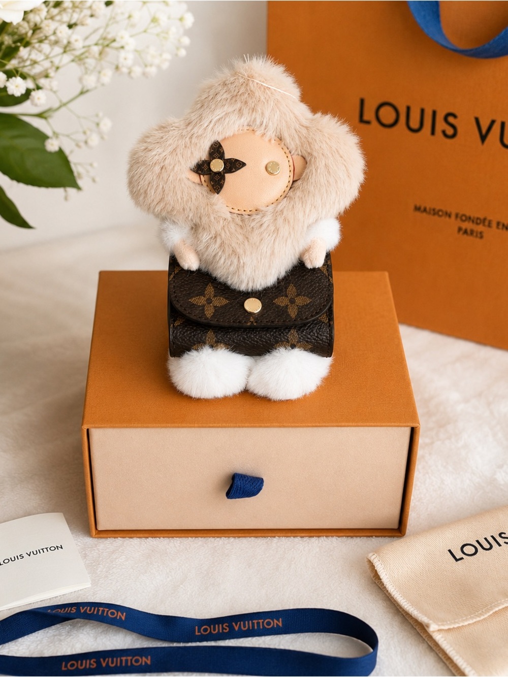 Louis Vuitton Vivienne Fur Doll Charm with pouch for AirPods